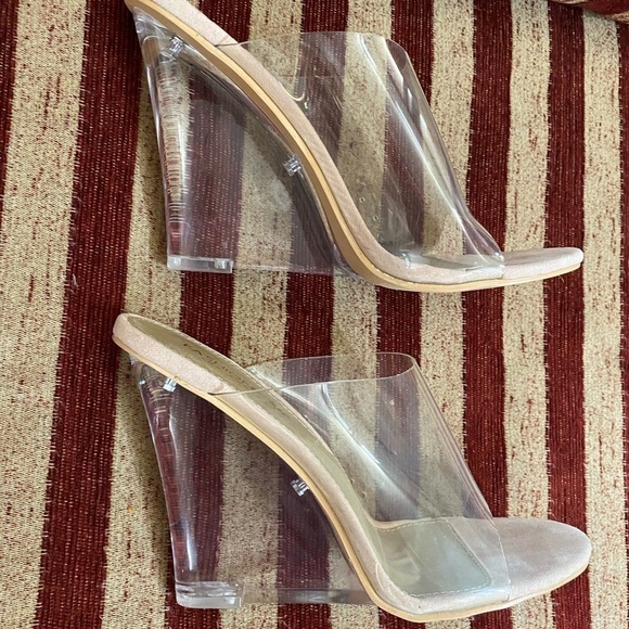 NWOT sandals with clear plastic upper strap,clear wedge heel 8 1/2 - Picture 1 of 9